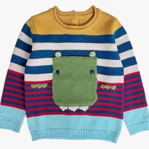 Colorful Striped Kids Sweater with 3D Crocodile Design nwt